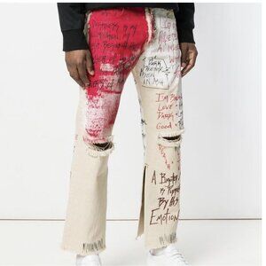 Faith Connexion Hand Painted Graffiti Distressed Jeans Off-White Size 26 Unisex